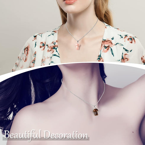 15 Pcs Heart Pendant Mushroom Crystal Necklace, Star Stone Necklaces for Valentine's Day Gifts