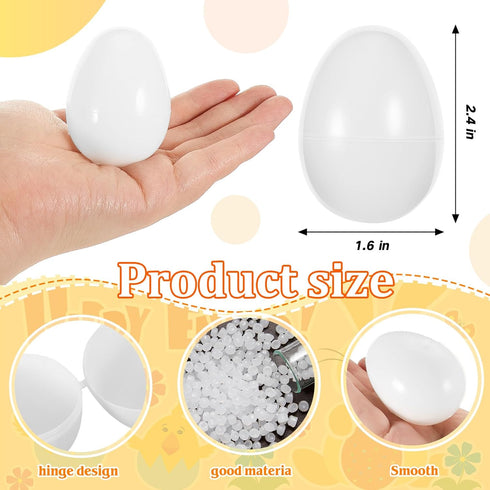 150 (1.6 2.4 Inch) Meooeck Pcs DIY Easter Eggs White Plastic Fillable DIY Empty Blank Eggs for Basket Stuffers Fillers
