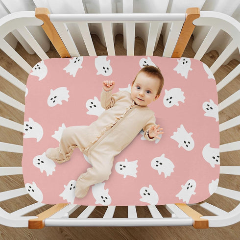 SDMKA 28x52 Inch Cute Halloween Pattern Crib Sheets for Boys Girls - Portable Microfiber Fitted Crib Sheet for Standard