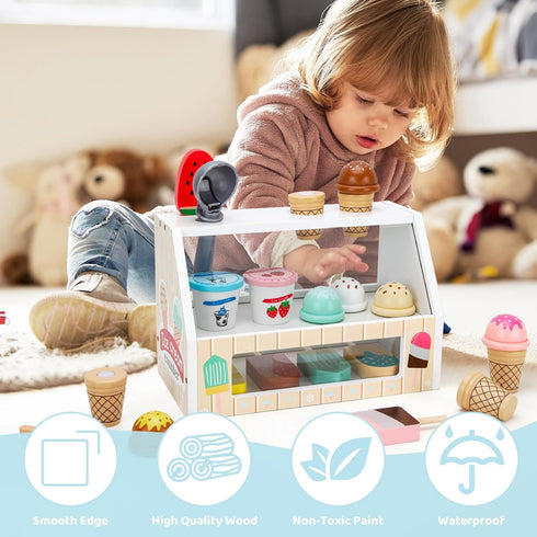 Counter 3 4 5 6 ZJEFUNS Wooden Ice Cream Toys for Kids Ice Cream Shop for Toddlers Pretend Play Food Scoop and Serve