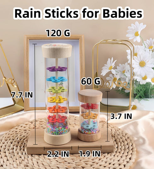 36 3 7.7"& 3.7" Oneshow Rain Sticks for Kids, Wooden Rainmaker Montessori Toys for Baby Months, Rain Stick Baby Rattle
