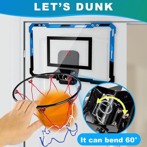 Basketball Hoop Indoor for Kids Adults, Scorer with 2 Scoring Methods, Mini Hoop with 3 Batteries and Balls