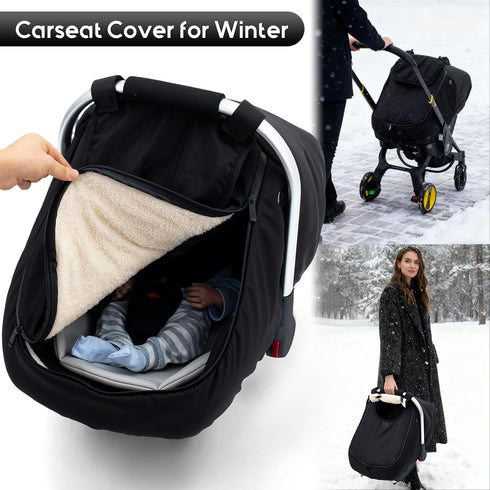 Winter Baby Car Seat Cover, Infant Car Seat Cover with Thickened Fleece Lined, Warm Carseat Covers with Side Breathable