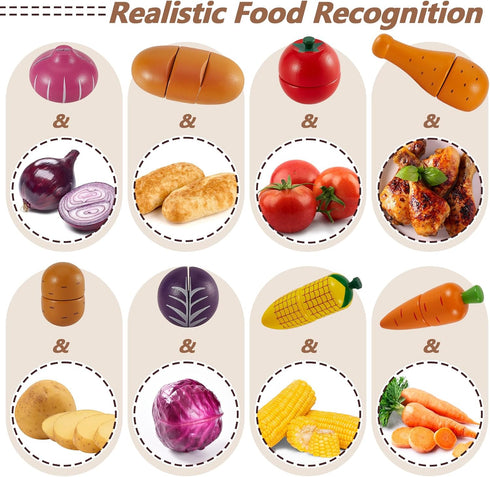 18+ HERSITY Wooden Play Food for Toddlers, Cutting Vegetables Toys Kids Pretend Play Kitchen Accessories Wood