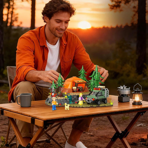 SHAREHB Set 677PCS Mountain Camping Building Blocks - Outdoor Adventure Scene Construction Toy with Tent, Camping Car