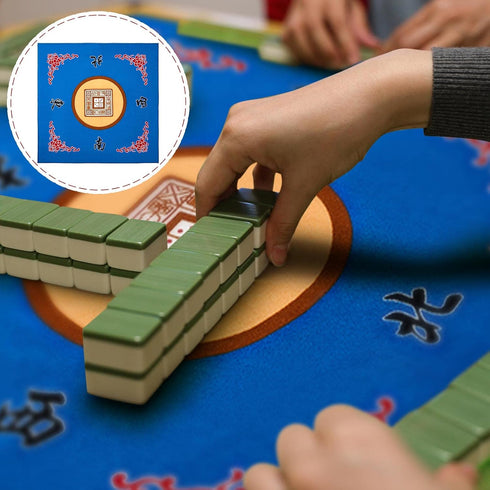 Mahjong Mat with Bag - Anti Slip Table Cover for Mahjong, Poker Cards, and Accessories (Blue)