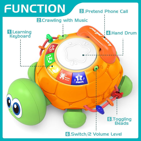 6 12 12-18 7 8 9 10 11 1-2 Baby Toys to Months, Musical Turtle Crawling Baby Toys for Month, Early Learning Educational