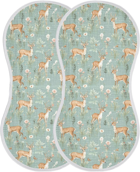 KEIGE 4Pcs Girls,11x22in,A111910 Woodland Deer Burp Cloth,Unisex Large Absorbent Soft Cotton Muslin Burping Cloths