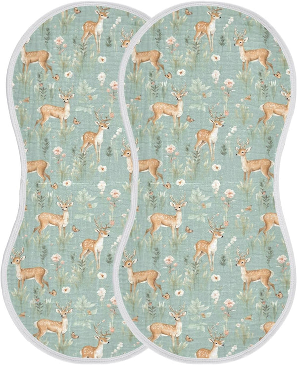 KEIGE 4Pcs Girls,11x22in,A111910 Woodland Deer Burp Cloth,Unisex Large Absorbent Soft Cotton Muslin Burping Cloths