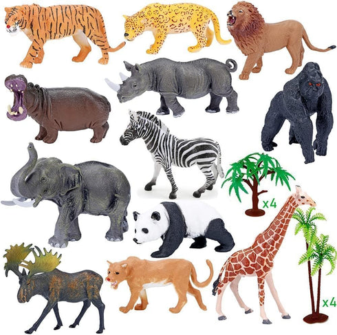 BOLZRA Playset, 3-5, 22Pcs Safari Animals Figures with Activity Play Mat & Storage Box, Realistic Plastic Jumbo Jungle