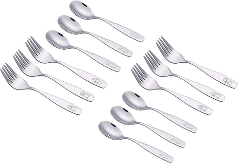 ANNOVA Kids Silverware 12 Pieces Children's Safe Flatware Set Stainless Steel - 6 x Safe Forks, 6 x Children Dinner Spoons, Toddler Utensils, Metal Cutlery Set for LunchBox (Engraved Dog Bunny) (12FS) by Annova