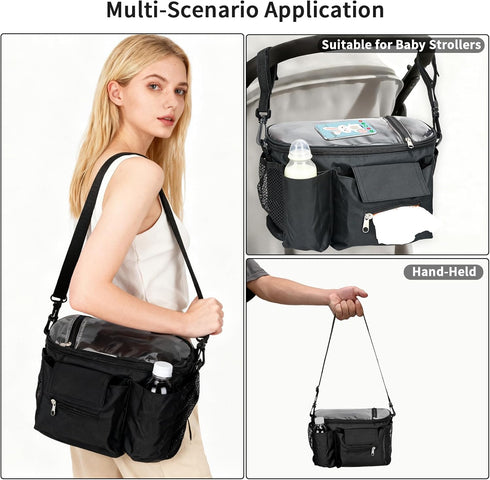 Stroller Organizer with Insulated Cup Holders - Universal Stroller Caddy Bag Fits for Uppababy, Baby Jogger, Nuna