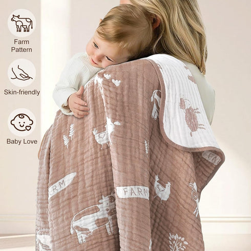 6 43 43 Inch BOPRIO Ultra Soft Muslin Baby Blanket Layers Neutral Swaddles Bed Blankets with Lovey Animal Design