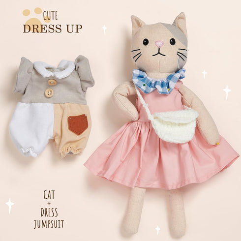 Set 3+ Golray Portable Dress Up Plush Doll with Storage Case, Cat & Dog Stuffed Animal Toys, Doll Clothes with Wooden
