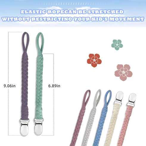 7 Pcs Braided Pacifier Clip Baby Girls for Boys, Handmade Cotton Pacifier Holder Binky Clips Fits All Pacifiers Modern