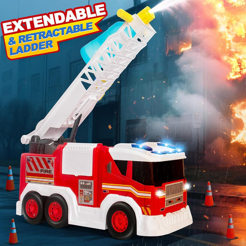 3 4 5 6 7 8 15" Large Fire Trucks Toys for Toddlers, Kids Toys for Years Old Boys, Firetruck Toy for Kids with Ladder