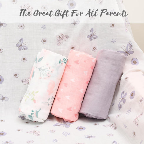 47''x47'' 4 Pack, 100% Little Grape Land Muslin Swaddle Blankets Cotton Large Size Baby Swaddles for Newborn, Soft