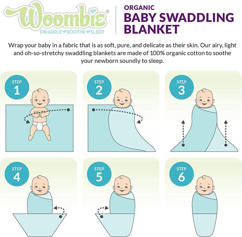Woombie Set Set 3, 44 44 inches Organic Cotton Airwrap Baby Swaddling Blanket - Lightweight, Multi-Use Receiving