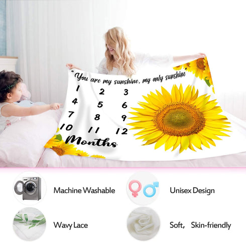 Flannel Baby Monthly Milestone Blanket, You are My Sunshine, 40x48 Inch