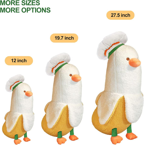 PEACH CAT Cute Banana Duck Stuffed Animal, Long Banana Chef Duck Plush Pillow for Girls and Boys