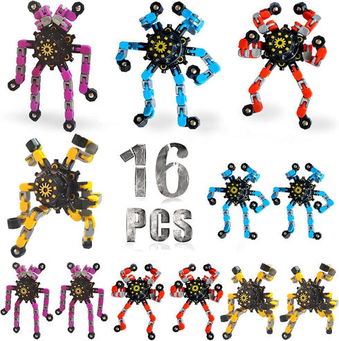 OAHCGNO S 16 Pack Funny Sensory Fidget Toys,Deformable Chain DIY Robot Spinners Stress Relief