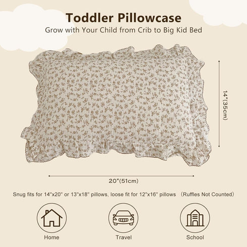 Pillowcase,1 Piece,14"x20" BuLuTu Cotton Muslin Kids Toddler Pillowcase with Cute Camellia Flowers Super Soft Travel