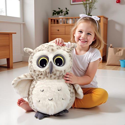 15.7 Inch Ryttir Chubby Snowy Owl Stuffed Animal, Adventure Stuffed Owl Plush Toy, Brave Boy's and Girl's Room Decor
