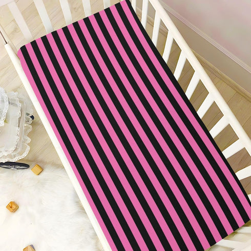 Pigsaly 28x52 inch Crib Sheets Hot Pink Black Vertical Stripes Baby Sheet for Standard Crib Mattress Boys Girls Toddler