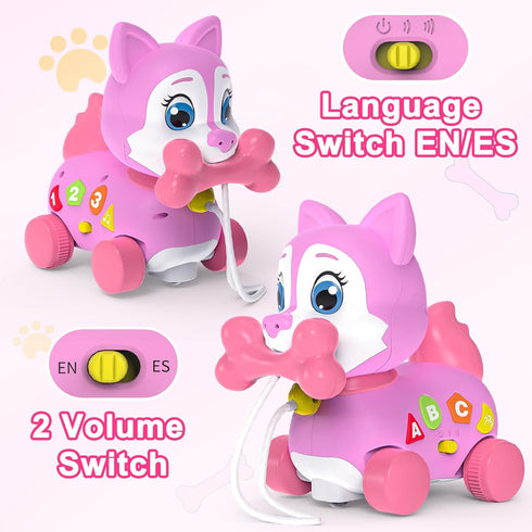 Holaxander 6-12 1+ Tummy 1st 1-2 Musical Puppy Toy Months,Baby Bilingual Toddler Learning for Year Old Girl Gift,Baby