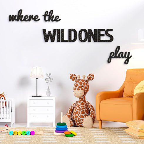11 Pcs(23 Inch,Black) Beeveer Where the Wild Ones Play Nursery Sign Wooden Playroom Wall Decor Playroom Decoration Word