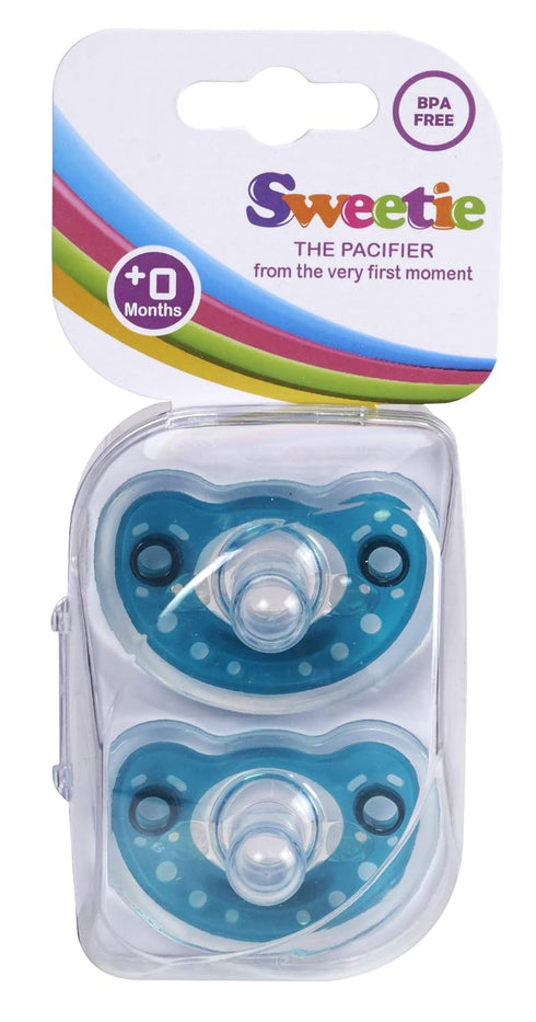 Sweetie Silicone Pacifier Refuser Soother, 100% Silicone BPA Free, 2 Count (Turquoise)