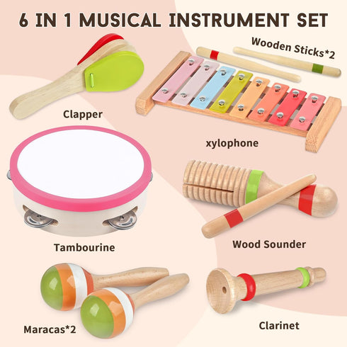 1-3,Percussion Set 3+ 1 2 3 Baby Musical Instruments for Girls-Montessori Wooden Toys for Toddlers Instruments
