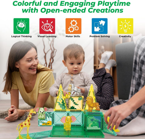 Magnetic Tiles Set, Educational Building Blocks for Boys Girls, Montessori Cubes Gift for Ages 3-8