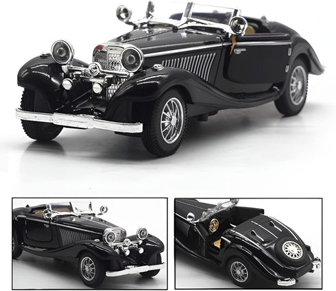 1:28 Scale Pullback Diecast Metal Antique Classic Model Cars - Collectible Toy Gifts (Black, Length 6.5in)