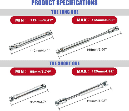 Stainless Steel Drive Shaft, 112-165mm and 90-125mm for 1/10 RC Crawler Traxxas TRX4 TRX6 Axial SCX10