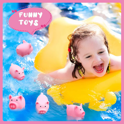 200 Pcs Tiny Pink Rubber Pig Bath Toy Bulk, Float and Squeak Piggy Bathtub Toys for Baby Shower Party Supplies