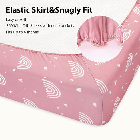 38x26 Pack Pack 3-Pack Baby Mini Crib Sheets Girl, Portable and Play Sheets Fitted for Playard and N Play Mattress