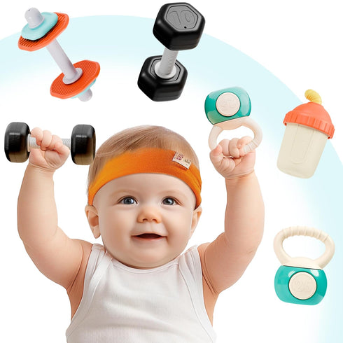 iPlay, iLearn Baby First Gym Rattle Set, Infant Dumbbell Weights Teething Rattles