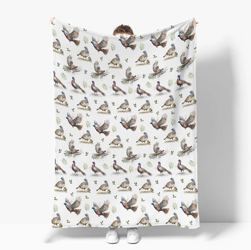 Country 60x80inch Watercolor Pheasant Leaves Baby Blankets for Boy Girl Hunting Pheasants Soft Flannel Swaddle