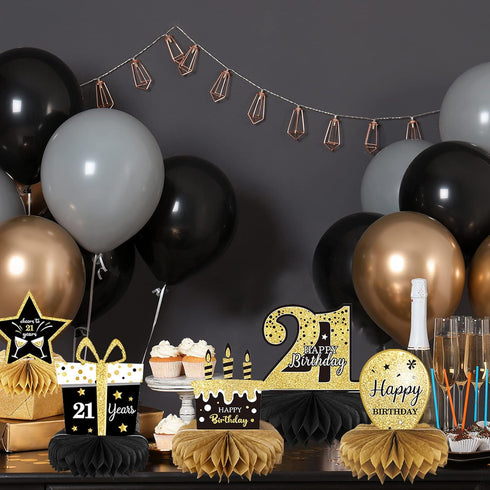 9 Pieces 21st Birthday Decoration, Centerpieces for Tables, Cheers to 21 Years Honeycomb Table Topper Supplies