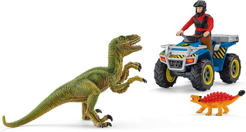 Schleich Dinosaurs Toy Set - Quad Escape from Velociraptor with ATV Truck for Boys and Girls, Ages 4+