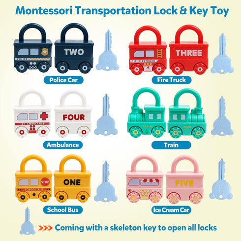 Montessori Learning Toys Sorting & Matching Locks and Keys, Sensory Car Activity for Kids Age 2-5