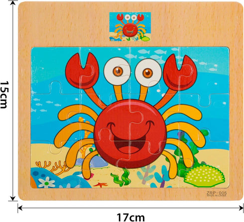 Wooden Jigsaw Puzzles Set - 12 Piece Colorful Educational Sea Animals for Kids 2-5 (4 Puzzles)