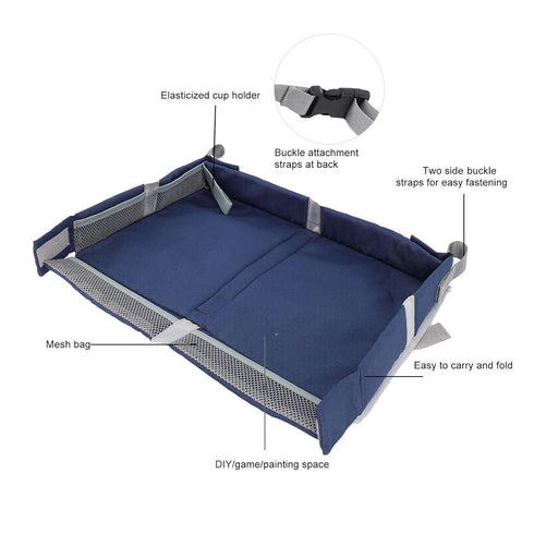 Foldable Airplane Tray Cover with Pockets, Portable Toddler Travel Table Tray Toy Organizer Bag for Kids and Adults