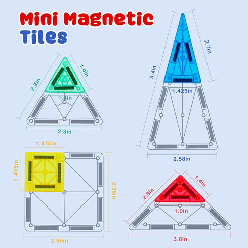 Gemmicc 58 PCS Mini Magnetic Tiles, Travel Magnet Construction Toys with Metal Storage Box, Sensory Montessori Toys
