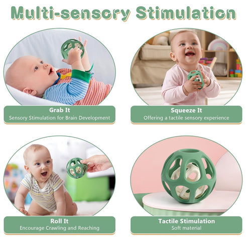 0-6 6-12 MCGMITT Sensory Balls for Baby, Easy Grasp Food Grade Stretchy Silicone Baby Teether Ball for Months, BPA-Free