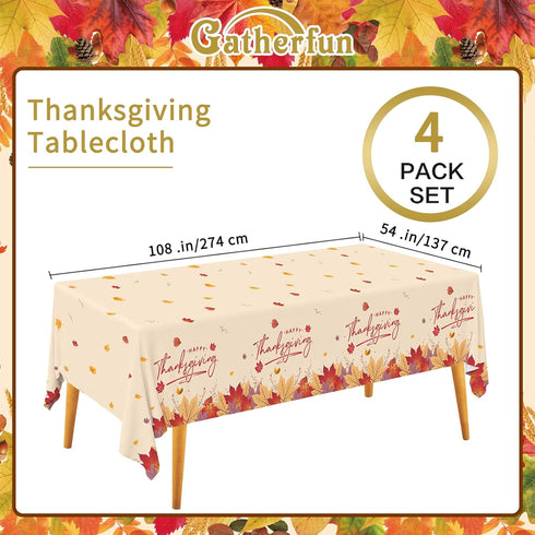 Gatherfun Maple Leaves Waterproof Plastic Tablecloths, Disposable Covers for Fall Parties, 4PCS 54x108 Inch
