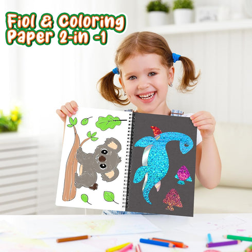Foil Fun Animal DIY Art Kits, No Mess Creative Drawing Game for Kids Birthday Gifts and Crafts