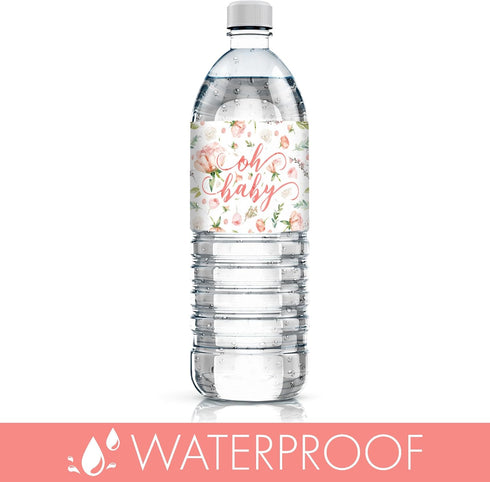 Baby in Bloom Baby Shower Water Bottle Labels - 20 Waterproof Stickers for Pink Floral Boho Girl Baby Shower