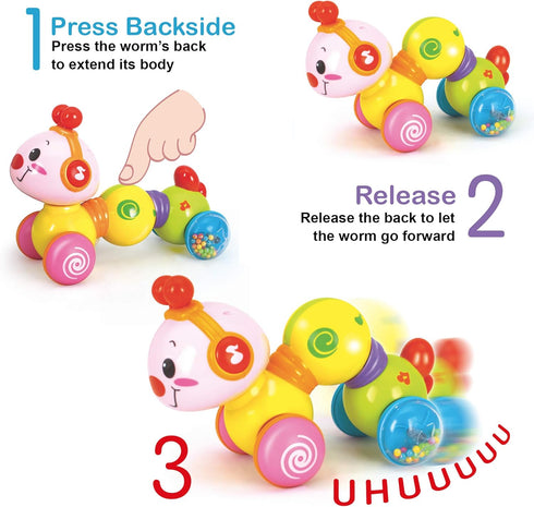 Stone and Clark Musical Press & Go Caterpillar Toy, Light Up Inchworm Infant Toys for 6 to 12 Months